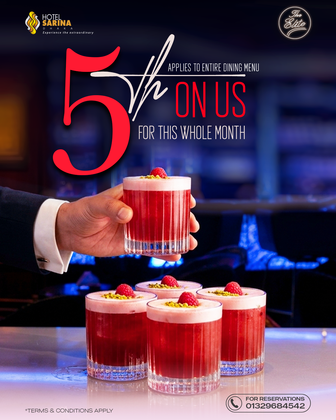 5th Drink On Us at The Elite Bar | Hotel Sarina Dhaka