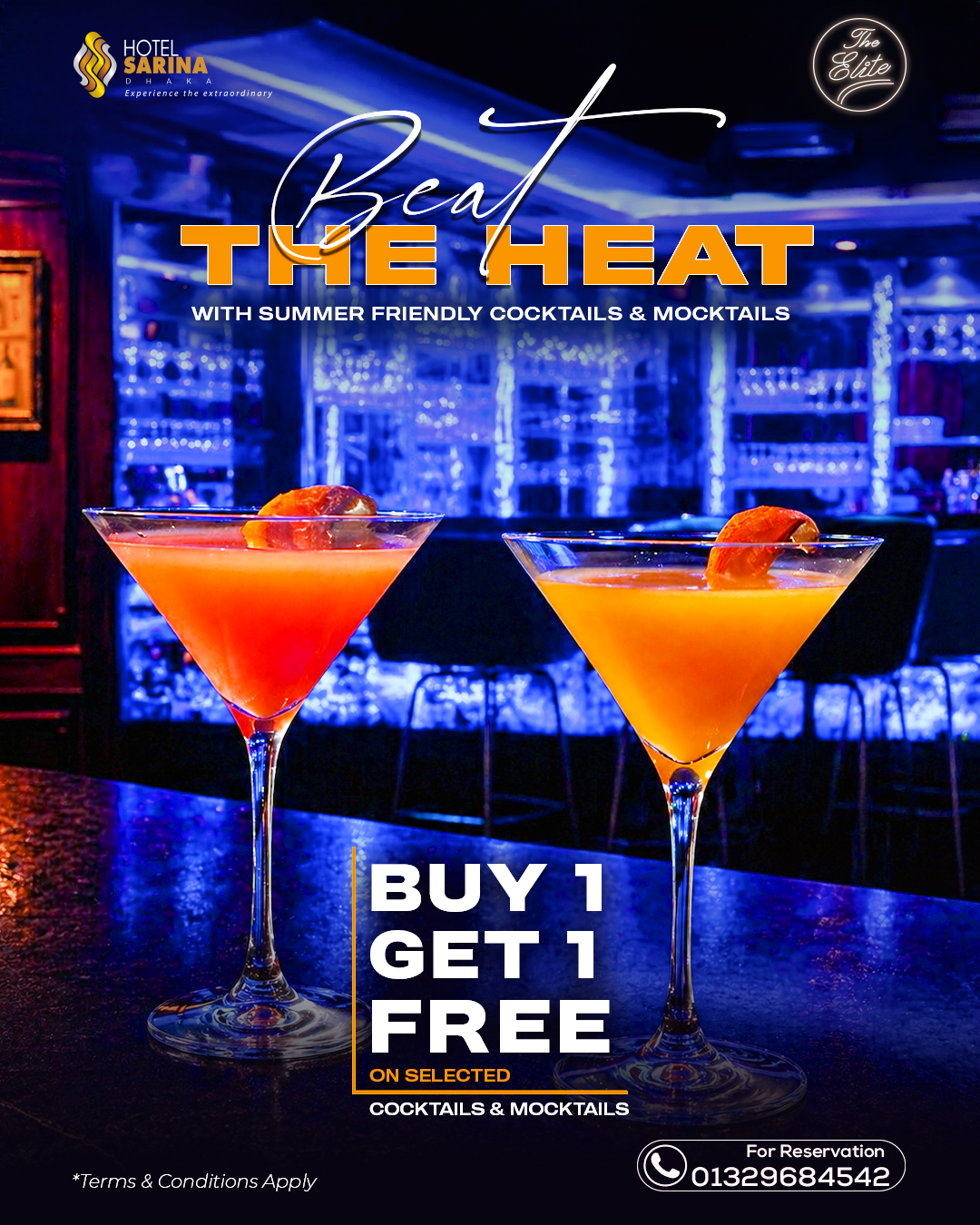 Buy 1 Get 1 Free Cocktails at The Elite | Hotel Sarina Dhaka