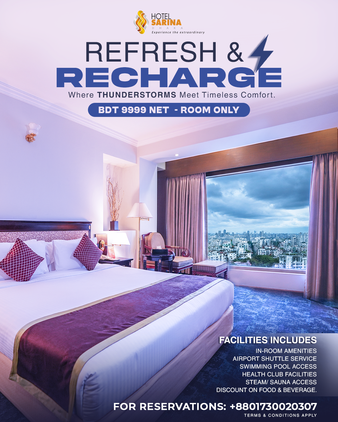 Refresh & Recharge – Monsoon Room Offer at Hotel Sarina Dhaka